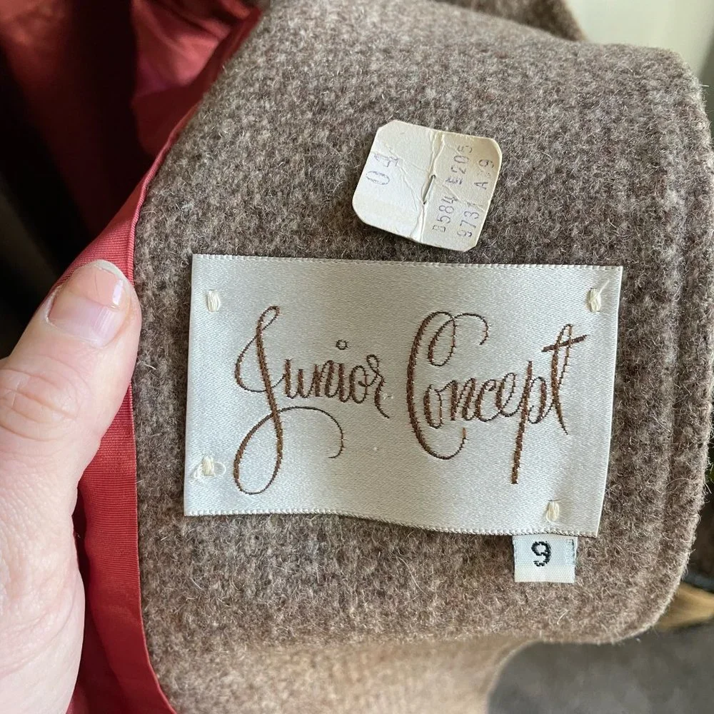 Vintage Junior Concept Tweed and Crushed Velvet Swing Dress Coat Size Small - Picture 7 of 11